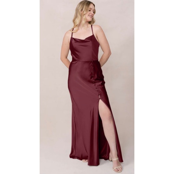 Revelry Billie Satin Maxi Dress Cabernet Burgundy Formal Gown Size 18 - Picture 1 of 6